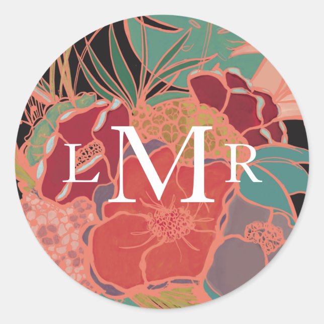 Stickers vintage Floral Monogramme Personnalisé (Devant)