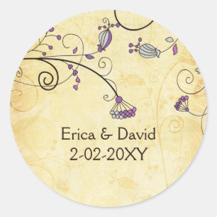stickers vintage rustique enveloppe florale violet
