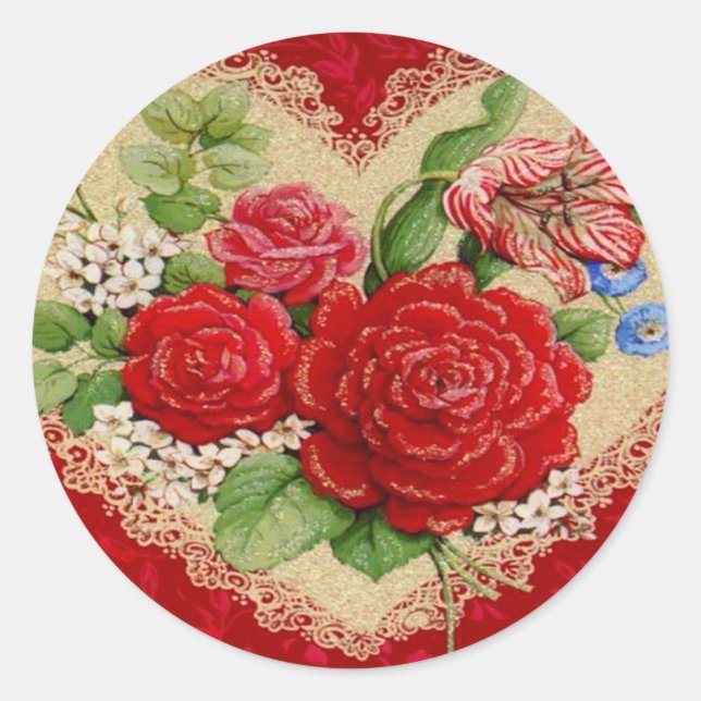 Stickers Vintage Valentine Roses rouges et dentell (Devant)