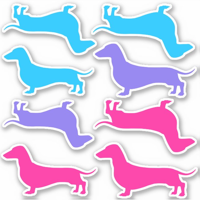 Stickers Vinyl Coupe - Dachshunds multicolores (Devant)