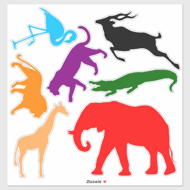 Stickers Vinyl Coupe - Silhouettes d'animaux afric (Feuille)