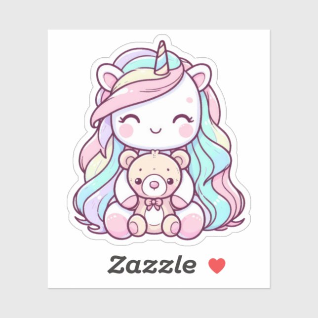 Stickers Vinyl Teddy Bear Unicorn Cute Coupé (Feuille)