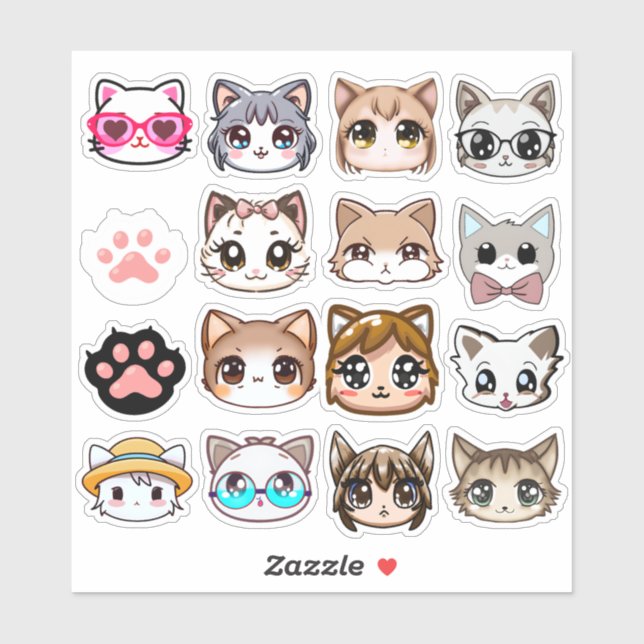 Stickers Visage Cute Chat (Feuille)