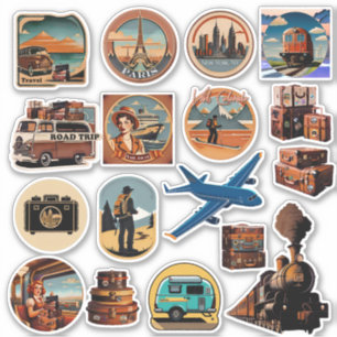 Stickers Voyage vintage Retro Colors Aquarelle