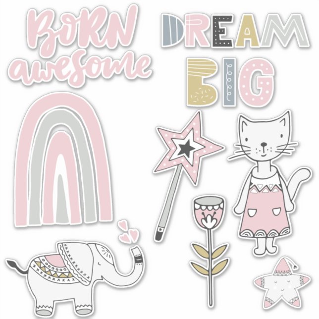 Stickers Whimsical Nordic Girly Assortis (Devant)