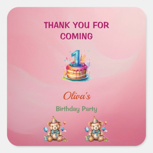 Stickers Whimsical Teddy Bear 1er Anniversaire (Devant)