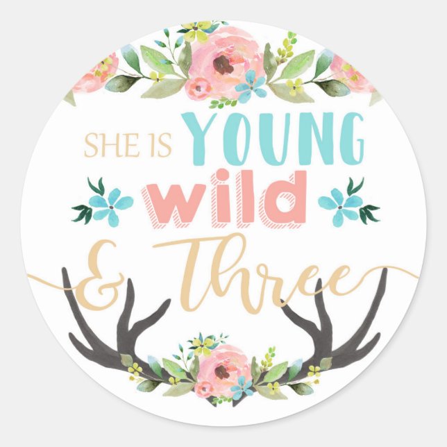 Stickers Young Wild & Three Birthday (Devant)
