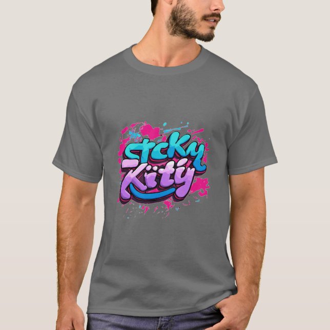 Sticky Kitty : Cursive Graffiti Logo T-Shirt Desig (Devant)