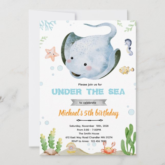 Stingray birthday party invitation (Devant)
