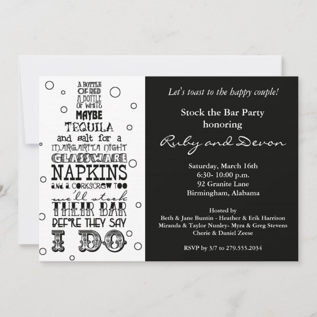 Stock du Bar Bottle Rhyme Party Invitation - Noir (Devant)