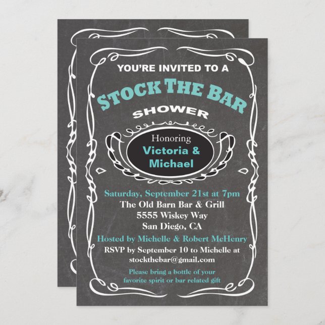 Stock du bar wedding shower invitation (Devant / Derrière)