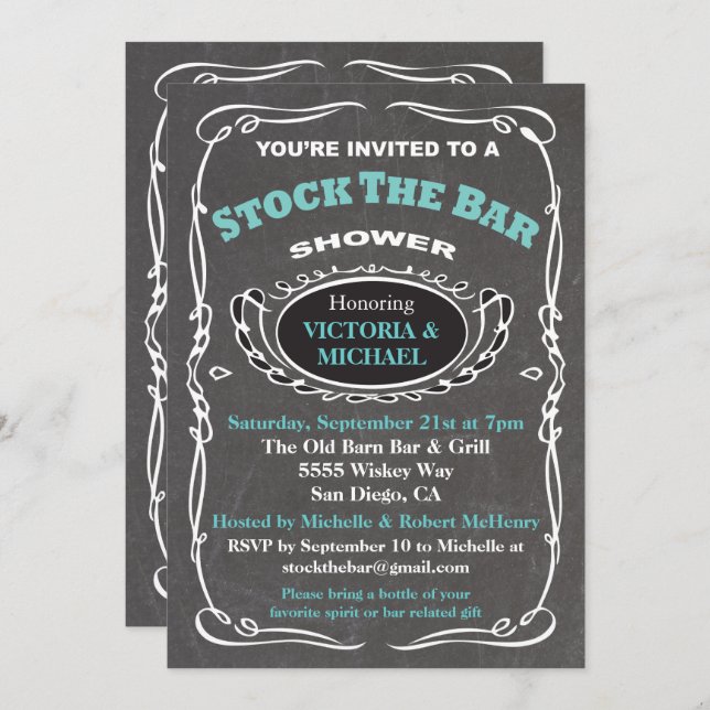 Stock du bar wedding shower invitation (Devant / Derrière)