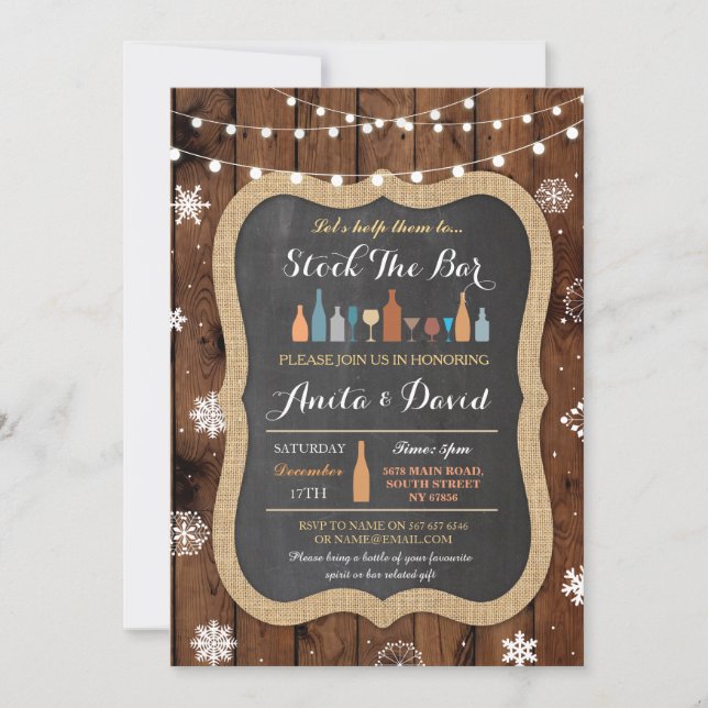 Stock The Bar Christmas Snowflake Wood Invitation (Devant)