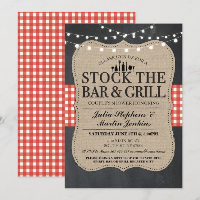 Stock The Bar & Grill Engagement Party Invitation (Devant / Derrière)