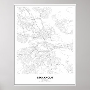 Stockholm, Suède, affiche minimaliste de carte