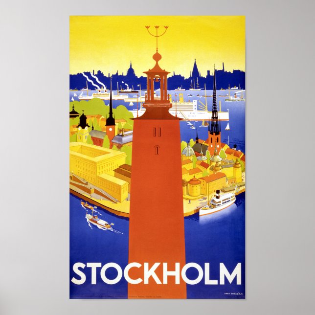 Stockholm Vintage Travel Poster Restored (Devant)