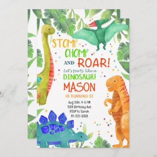 Stomp Chomp Roar Dinosaures Invitation Anniversair