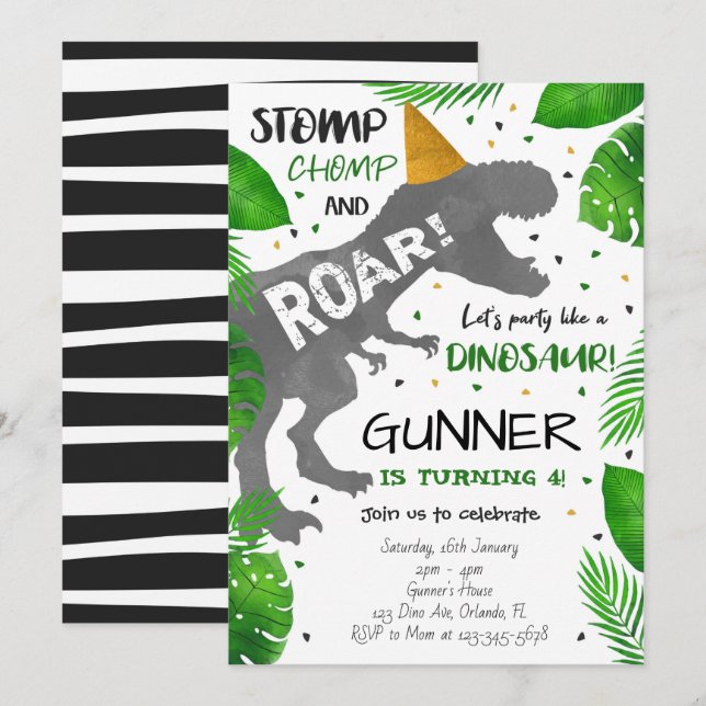 Stompe, Chompe et Rouler ! Invitation de l'anniver (Devant / Derrière)