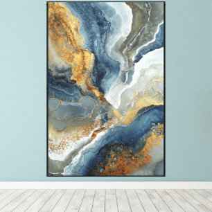 Stonelight Flow : Art mural abstrait bleu et or
