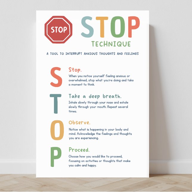 STOP Technique Mindset Classroom Poster (social emotional learning, calming down, STOP technique, education, classroom posters, homeschool)
