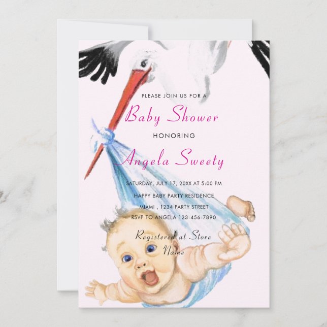 Stork avec Baby Funny Shower Invitation (Devant)