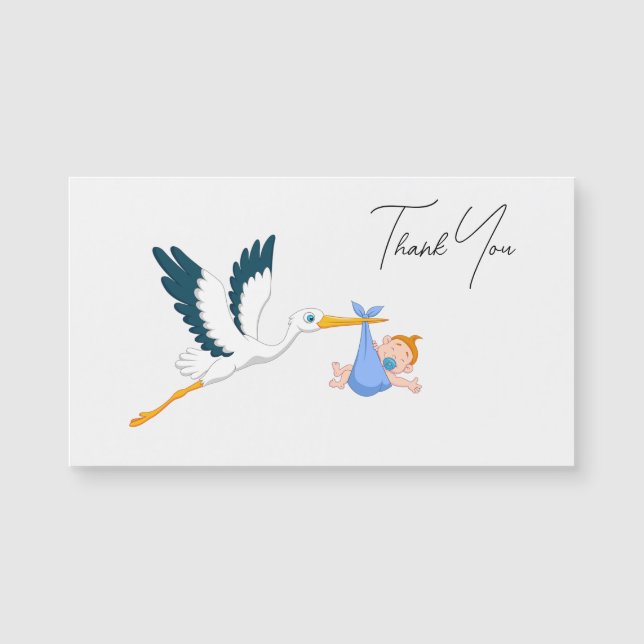 Stork Baby Boy avec élégant Merci de script (Devant)
