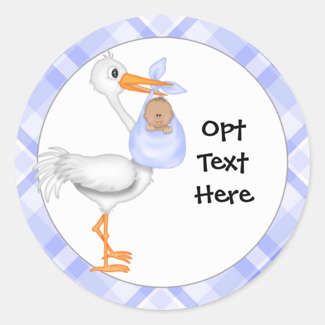 Stork & Baby Boy with Dark Skin Stickers (Devant)