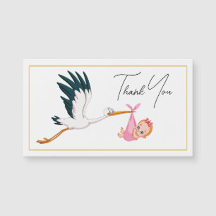 Stork Baby Girl avec Merci de script élégant