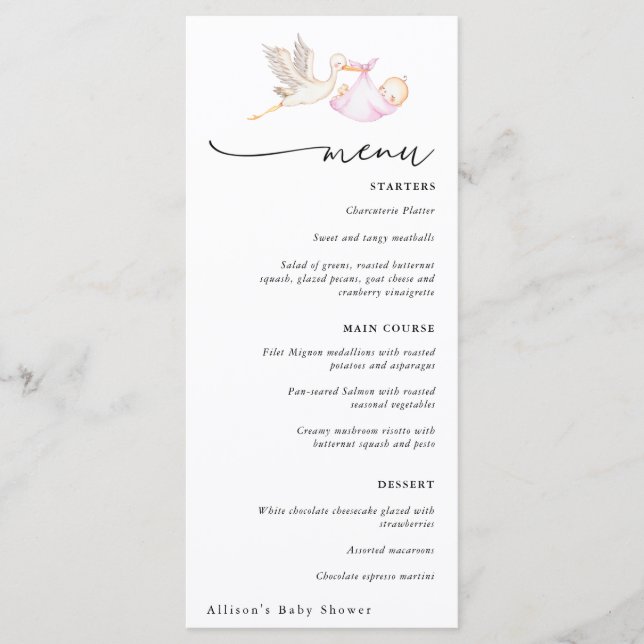 Stork Baby Girl Douche Menu (Devant)