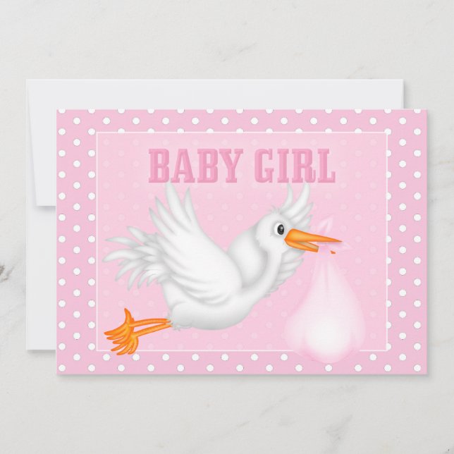 Stork Baby Girl Shower Invitation (Devant)