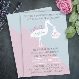 Stork Baby rose ou bleu Genre Reveillez Invitation