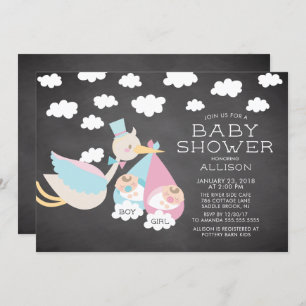 Stork & Boy Girl Twins Baby shower Invitation