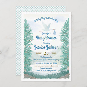 Stork's Journey Baby Boy Shower Invitation