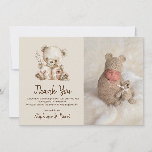 Storybook Bear Baby shower photo Merci (Devant)