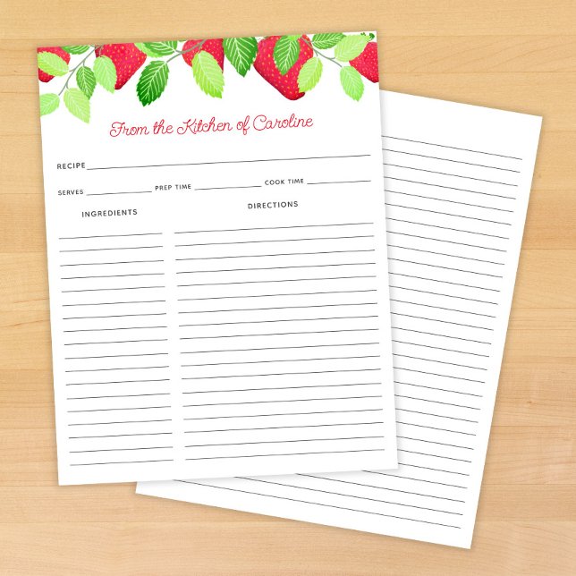 Strawberries Red Berry Recipe Card Binder Insert (Créateur téléchargé)