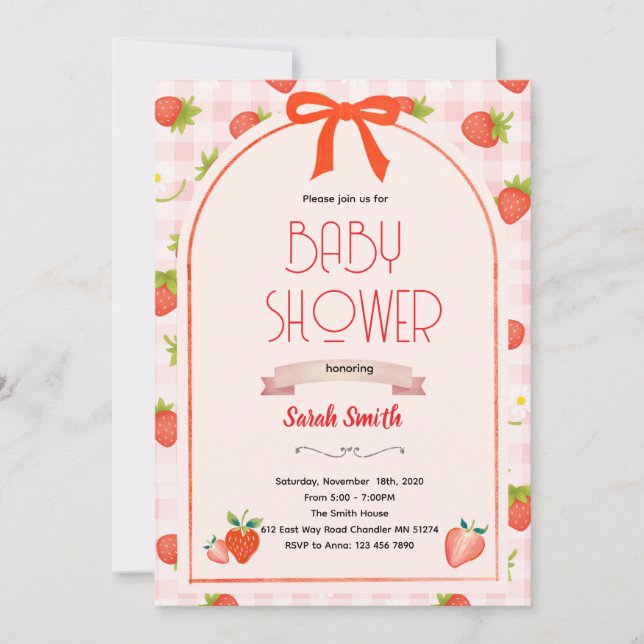 Strawberry baby shower invitation  (Devant)