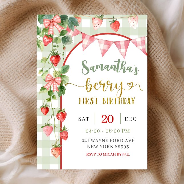Strawberry Berry First Birthday Invitation (Créateur téléchargé)
