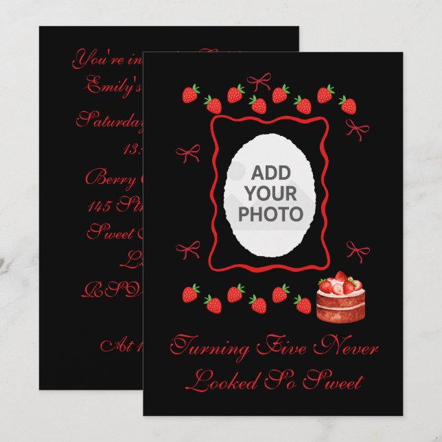 Strawberry Birthday Invitation (Devant / Derrière)