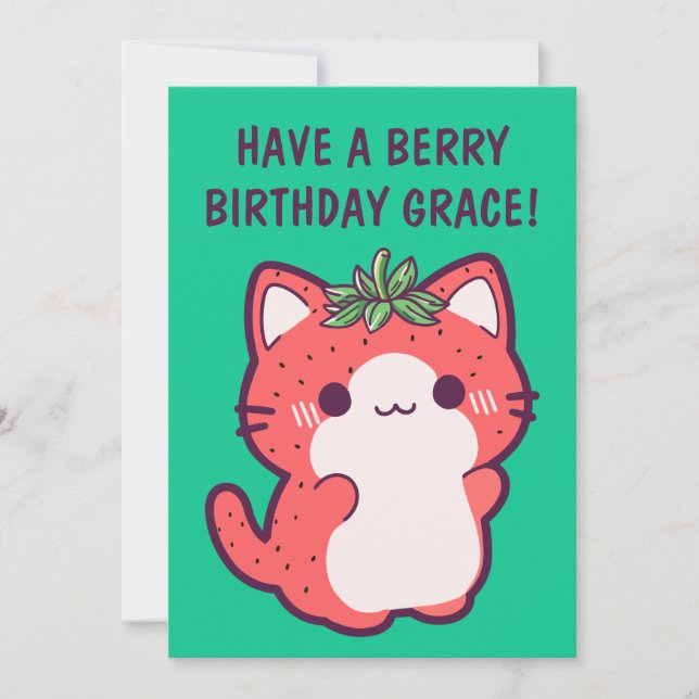 STRAWBERRY CHAT CARTE D'ANNIVERSAIRE (Devant)
