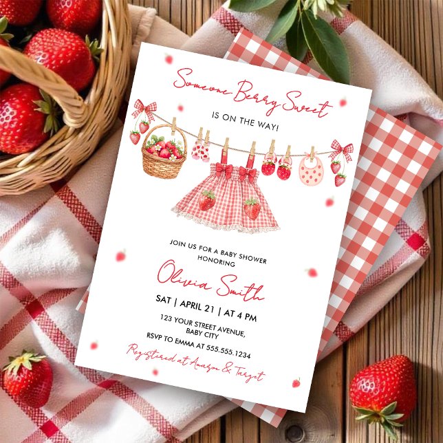 Strawberry Clothesline Berry Sweet Baby Invitation (Créateur téléchargé)