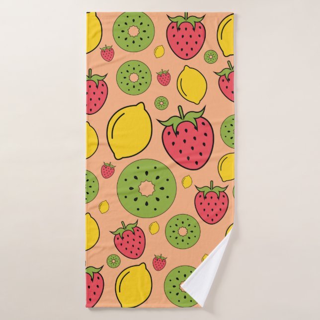 Strawberry, lemon and kiwi fruits wallpaper backgr (Serviette de bain)