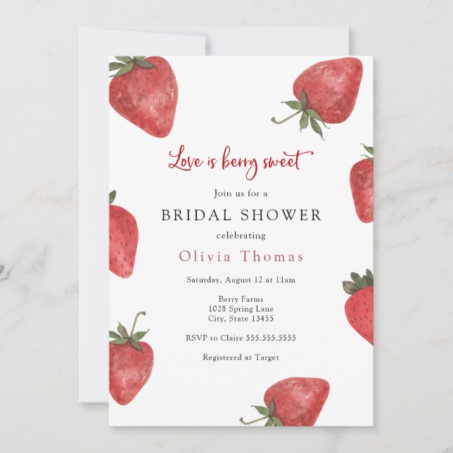 Strawberry Love is Sweed Bridal Shower Invitation (Devant)
