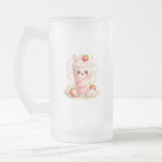 Strawberry Milkshake Kawaii Frosted Glass Mug