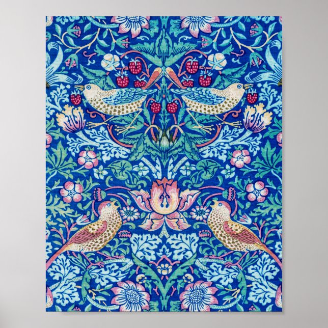 Strawberry Thief Blue, William Morris Poster (Devant)