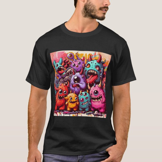 Street Art Cute Monsters Motif T-Shirt (Devant)