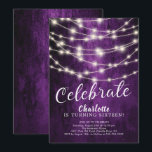 String Lights Sweet 16th Birthday Invitation<br><div class="desc">Luminaires à cordes modernes douce invitation 16 anniversaire ensemble sur un arrière - plan violet. Visitez notre dos fleuri assorti pour une touche spéciale.</div>