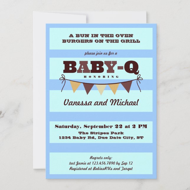 Stripes and Pennant Baby Q Invitation (Devant)