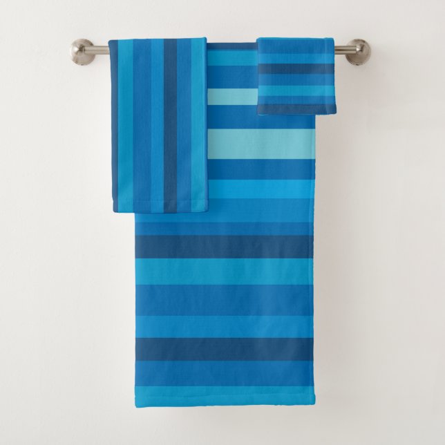 Stripes Bleues Serviettes De Bain Ensemble (En situation)