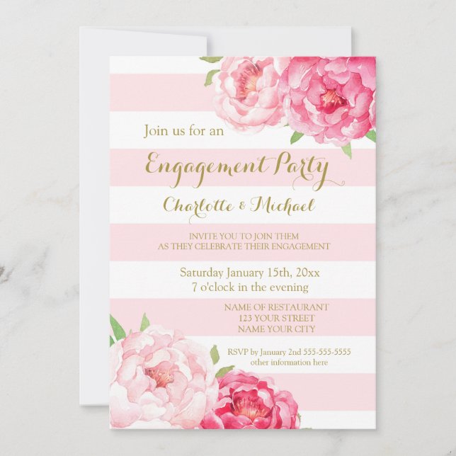 Stripes Blush Pink Engagement Party Invitation (Devant)