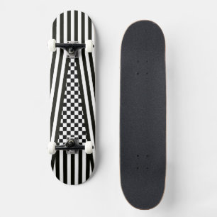 Stripes & Checkeed b&w Skateboard